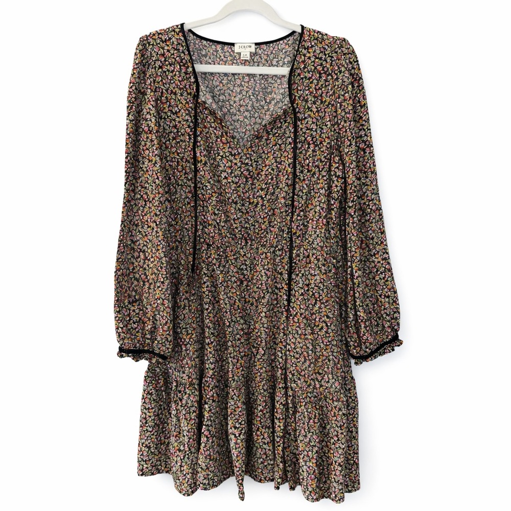 J.Crew Floral Dress Size 14 Black Ditsy Print Pockets Boho Feminine Cottagecore